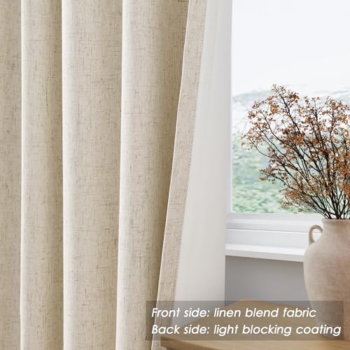 Nanspring Tan Beige Linen 100% Blackout Curtains 84 Inches Long Back Tab Burlap Flax Bedroom Black Out Curtains 2 Panel Sets Rustic Farmhouse Full Light Blocking Thermal Insulated Curtain 52x84 - Image 5