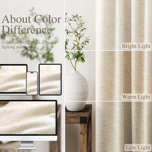 Nanspring Tan Beige Linen 100% Blackout Curtains 84 Inches Long Back Tab Burlap Flax Bedroom Black Out Curtains 2 Panel Sets Rustic Farmhouse Full Light Blocking Thermal Insulated Curtain 52x84 - Image 4