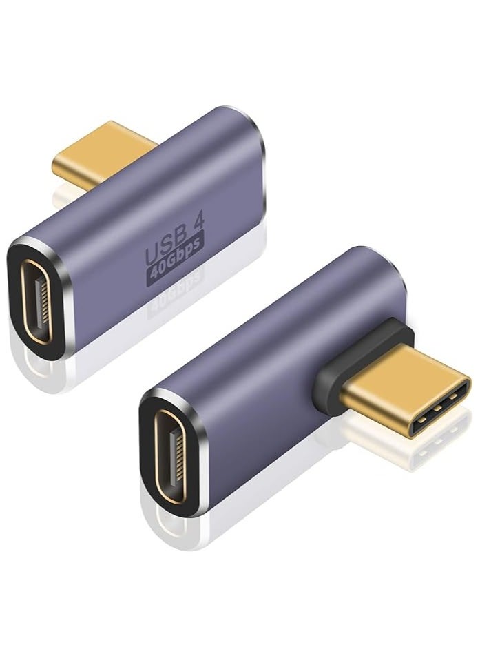 erorex USB C Right Angle Adapter for USB 4 Cable, 40Gbps USB 4 Cable Adapter, 90 Degree USB C Adapter Support 8K@60Hz Video Display 100W PD for Thunderbolt 4/3, USB C, HUB, Docking, Tablet, 2pack  - Image 1