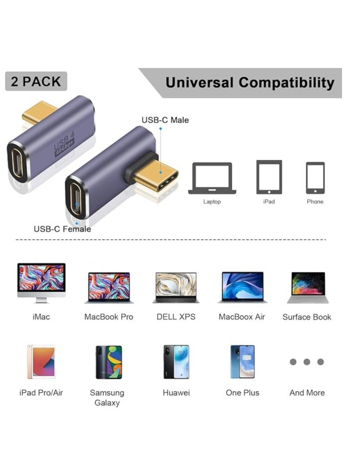 erorex USB C Right Angle Adapter for USB 4 Cable, 40Gbps USB 4 Cable Adapter, 90 Degree USB C Adapter Support 8K@60Hz Video Display 100W PD for Thunderbolt 4/3, USB C, HUB, Docking, Tablet, 2pack  - Image 4