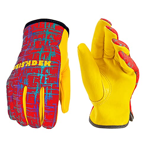 FEISHDEK Kids Genuine Leather Work Gloves, Kids Gardening Work Gloves Safety Gloves, Reflective, Breathable Design, Perfect for Children Gardening, Yard Work, Outdoor (Small, Red, 2-3 Years Old) - Image 1