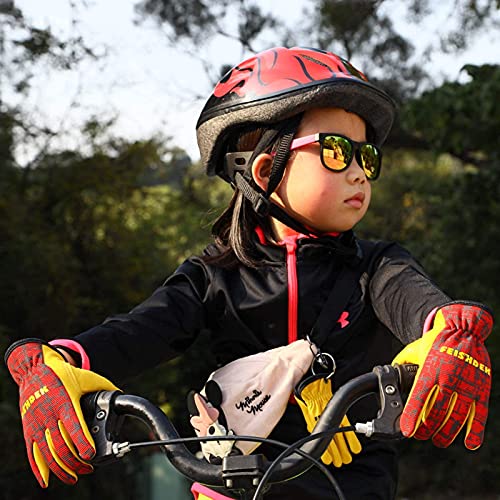 FEISHDEK Kids Genuine Leather Work Gloves, Kids Gardening Work Gloves Safety Gloves, Reflective, Breathable Design, Perfect for Children Gardening, Yard Work, Outdoor (Small, Red, 2-3 Years Old) - Image 2