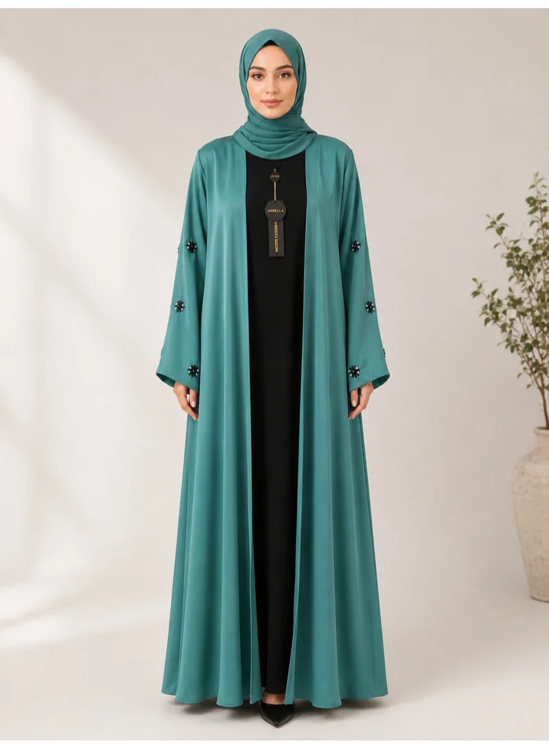 Ophelia US Stone Embellished Open Abaya Set – Premium 3-Piece Open Front