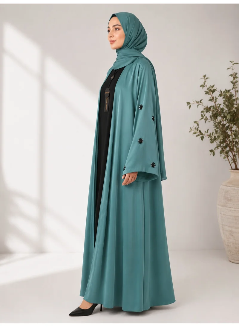 Ophelia US Stone Embellished Open Abaya Set – Premium 3-Piece Open Front