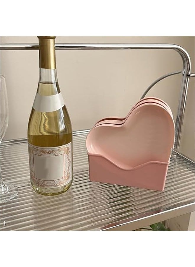 Generic - Snack Serving Platter,Heart Shape Plastic Dinner Plate Food Serving Tray Party Serving Plate Kitchen Dinnerware for Party Gathering Wedding Event (5 Platters with Holder) - Image 1