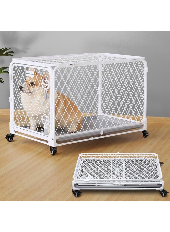 Gardner Pet 30 Inch Collapsible Diamond Mesh Dog Kennel, No Assembly Metal Dog Crate with 4 Lockable Wheels,Removable Tray,Portable Dog cage for Small/Medium Dogs(50-70 lbs) Indoor Outdoor Use - Image 1