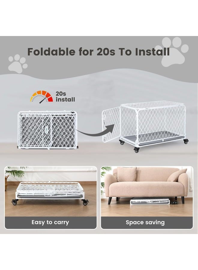 Gardner Pet 30 Inch Collapsible Diamond Mesh Dog Kennel, No Assembly Metal Dog Crate with 4 Lockable Wheels,Removable Tray,Portable Dog cage for Small/Medium Dogs(50-70 lbs) Indoor Outdoor Use - Image 3