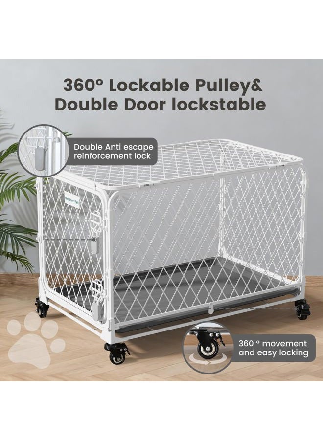 Gardner Pet 30 Inch Collapsible Diamond Mesh Dog Kennel, No Assembly Metal Dog Crate with 4 Lockable Wheels,Removable Tray,Portable Dog cage for Small/Medium Dogs(50-70 lbs) Indoor Outdoor Use - Image 5