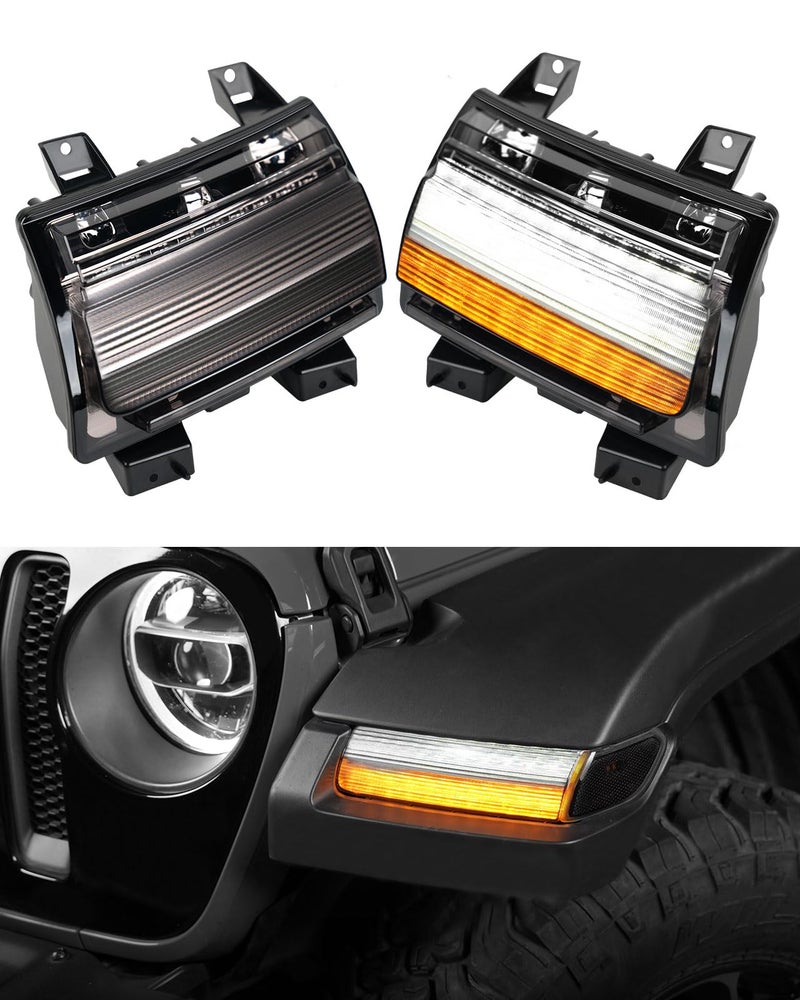 LitMiRaCle LED Sequential Flashing Turn Signal Lights for Jeep Wrangler JL Sport 20182024 Halogen Model Only Clear Lens Fender Lights Wheel Eyebrow DRL Lamp 2pcsShort Version