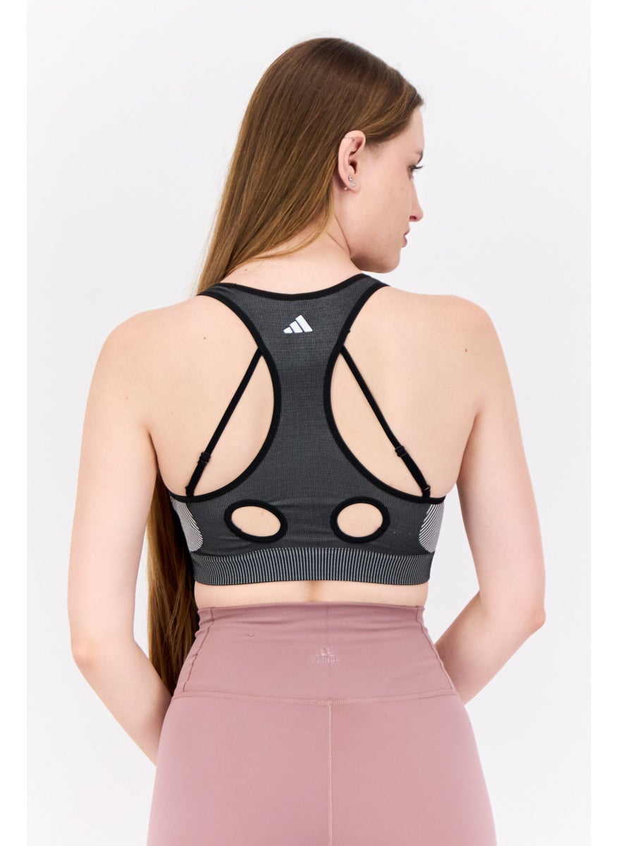 Adidas - Women Textured Padded Sports Bra, Black - Image 1
