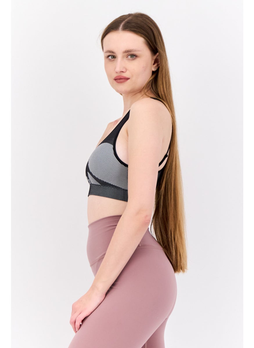 Adidas - Women Textured Padded Sports Bra, Black - Image 1