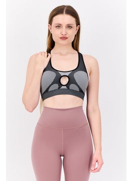 Women Textured Padded Sports Bra, Black