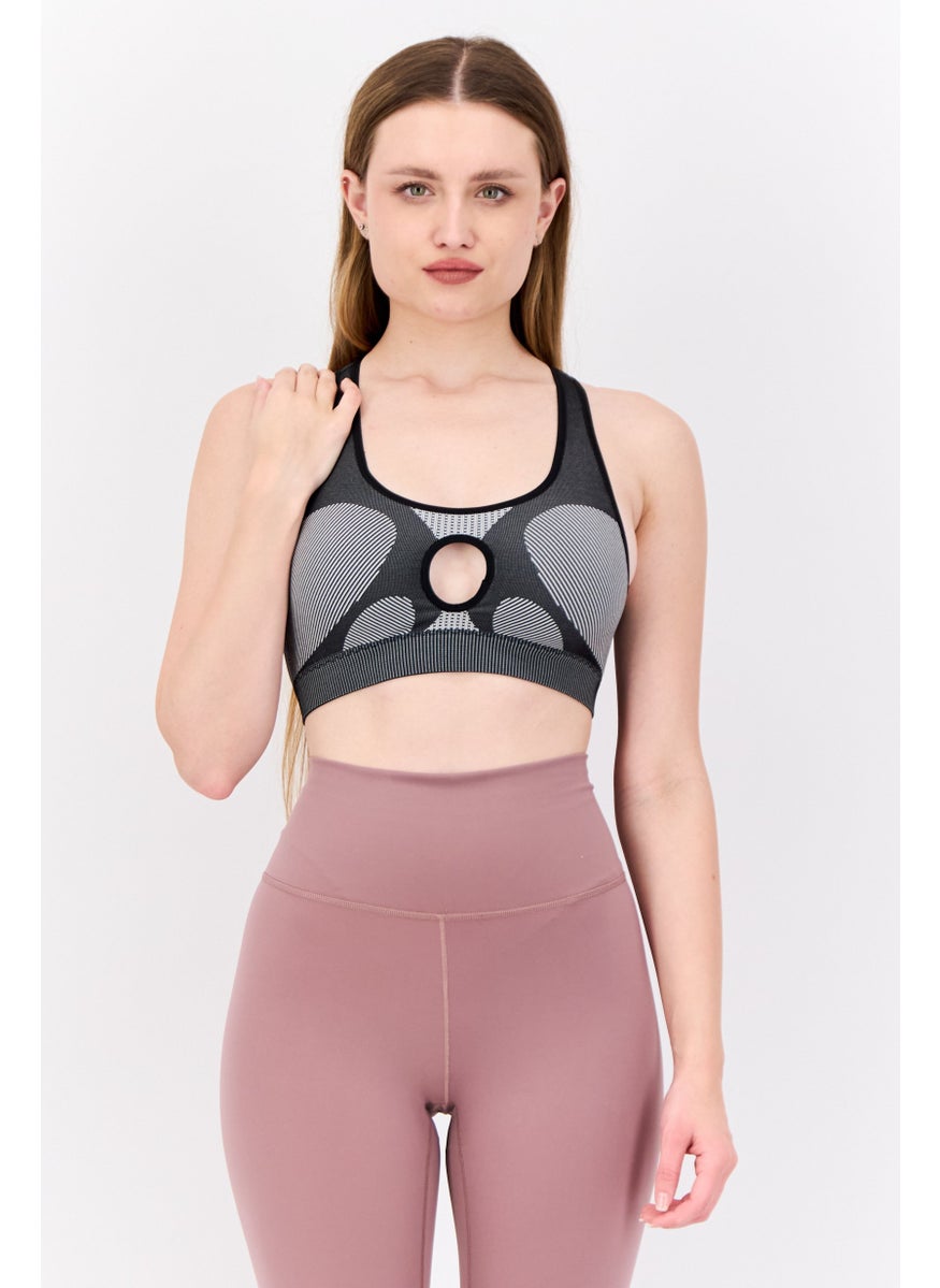 Adidas - Women Textured Padded Sports Bra, Black - Image 1
