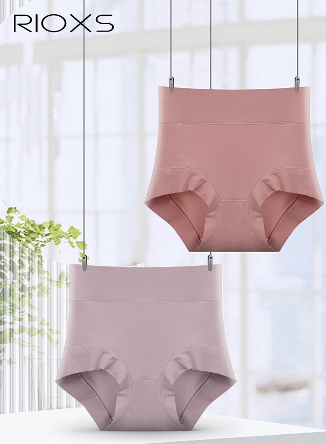 ريوكس قطعتان من الملابس الداخلية النسائية عالية الخصر، سراويل داخلية ناعمة وجيدة التهوية بتغطية كاملة، سراويل داخلية مريحة وقابلة للتمدد (مقاس عادي وكبير)، أرجواني + وردي - Image 2