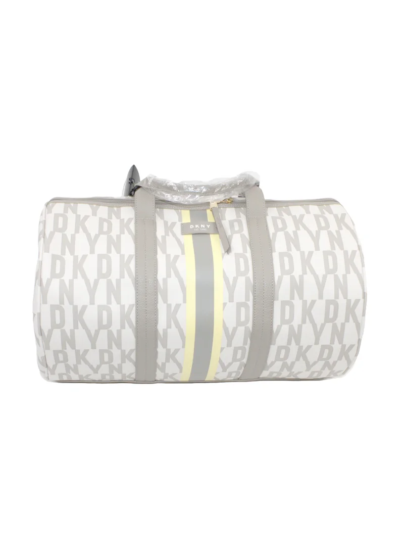 DKNY Signature Stripe 2.0 Duffle Bags for Unisex | Ultra Lightweight Travel, Sports & Gym Duffle Bags Color GREIGE/YELLOW