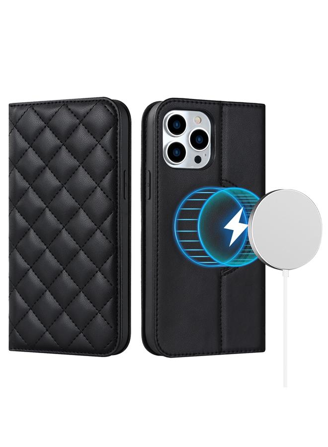 زبون جراب هاتف iPhone 13 Pro Max Rhombic MagSafe RFID مضاد للسرقة من الجلد - Image 1