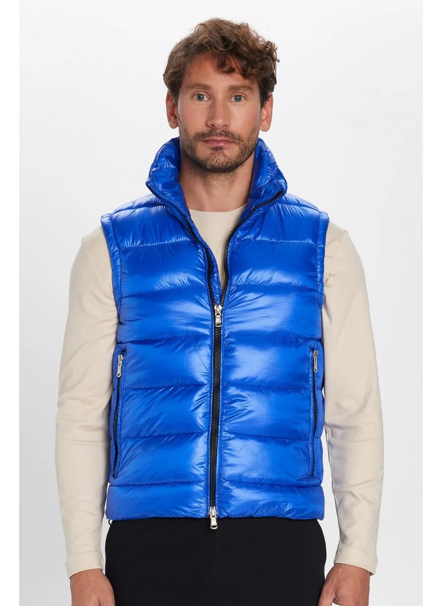 تودورس Men's Standard Fit Stand Collar Pocket Zippered Dark Blue Puffer Vest