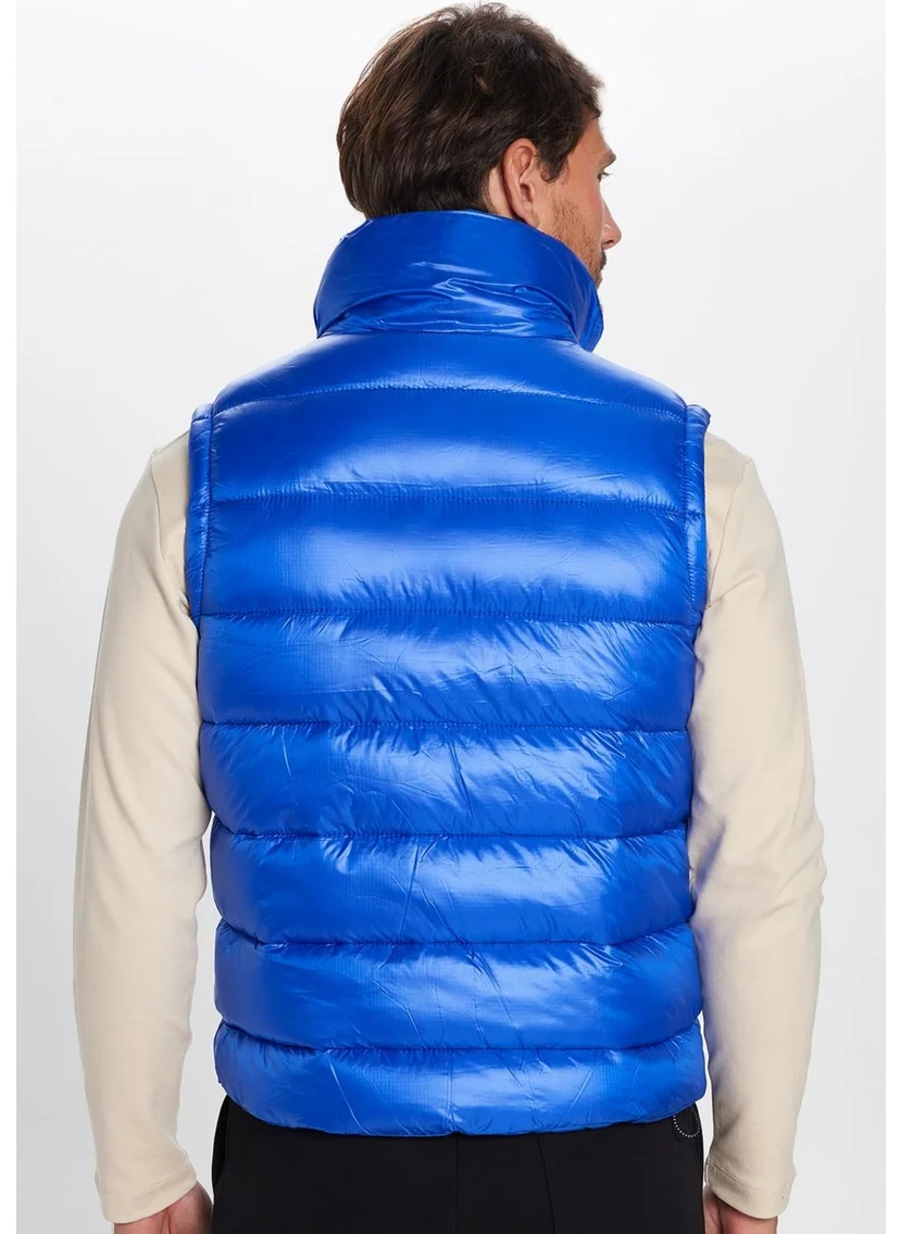 تودورس Men's Standard Fit Stand Collar Pocket Zippered Dark Blue Puffer Vest
