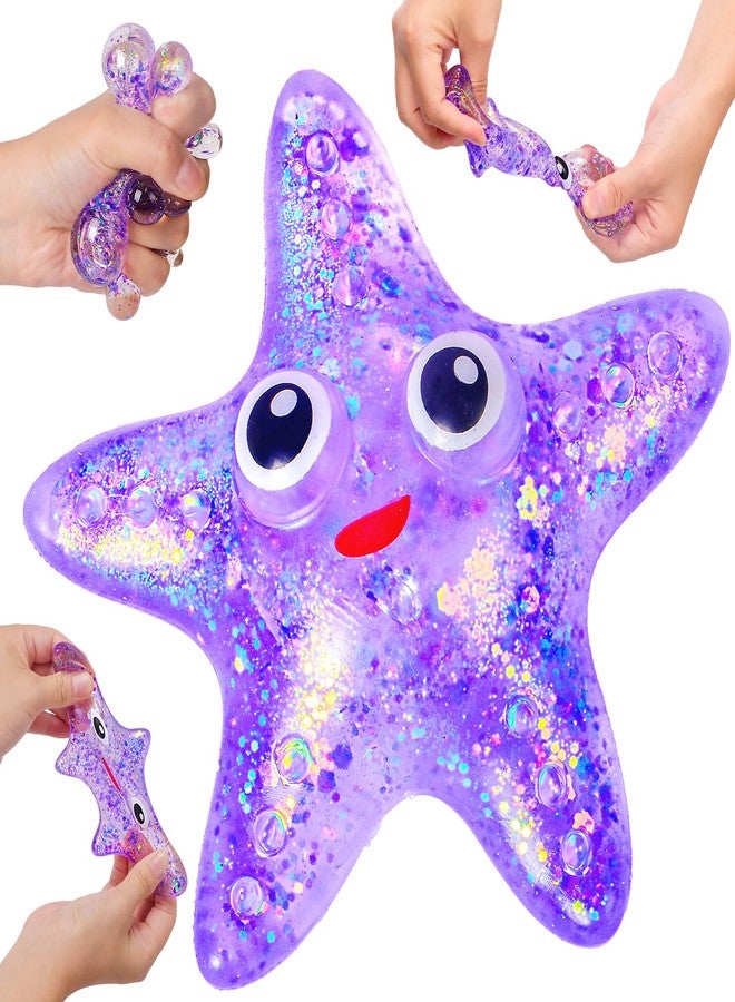 AiSiXin Squishy Starfish Stress Ball for Adults and Kids - Sugar Ball Sensory Fidget Toy, Slow Rise Malt Squeeze Toy, Party Favors (Purple) - Image 1