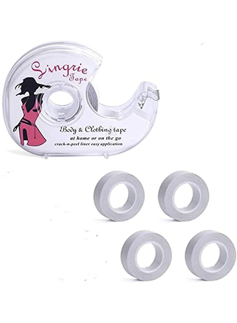 Double Sided Clothing Tape, Clear Fabric Strong Tape, Lingerie Tape Body and Clothing Fashion Tape Boob Tape Strong Double Sided Fabric Tape for Clothes Dress Bra, Clear (1+4 Set) - Image 1