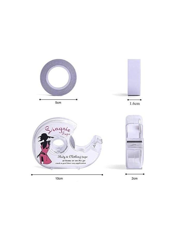 Double Sided Clothing Tape, Clear Fabric Strong Tape, Lingerie Tape Body and Clothing Fashion Tape Boob Tape Strong Double Sided Fabric Tape for Clothes Dress Bra, Clear (1+4 Set) - Image 2