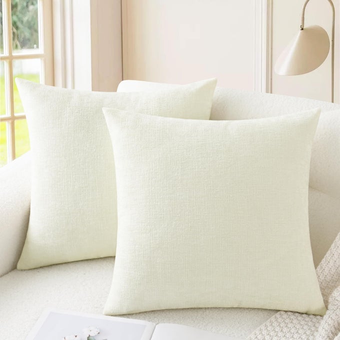 THROW PILLOW COVERS DECORATIVE 22 X 22 INCHES PACK OF 2 COZY CHENILLE CUSHION CASES FOR COUCH SOFA BED LIVING ROOM HOME CREAM