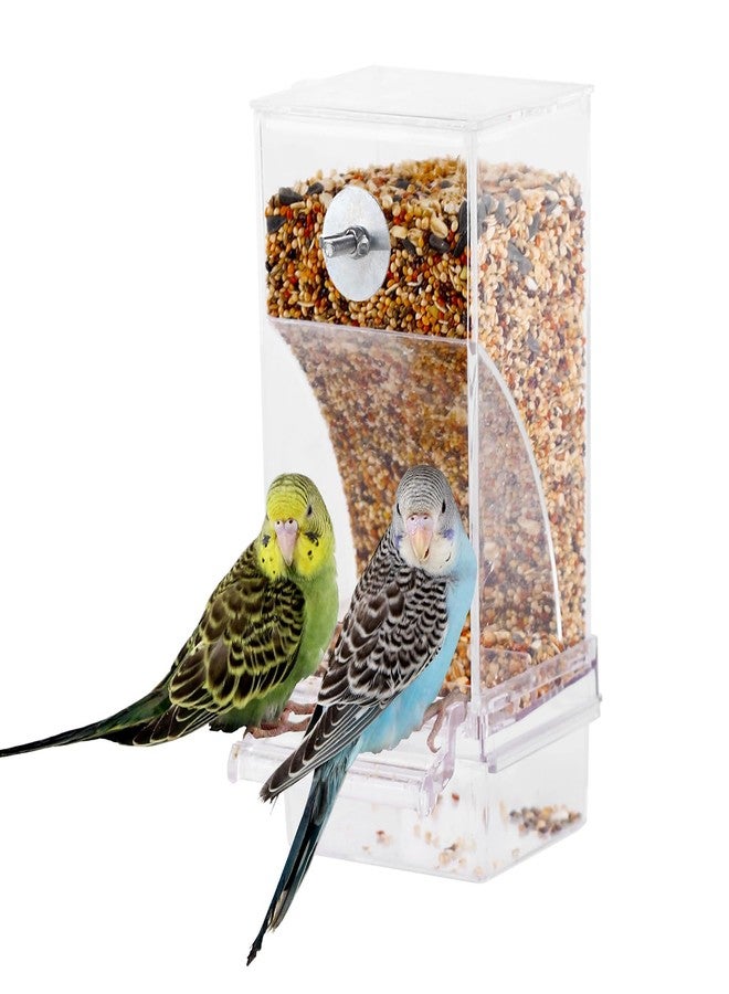 IBWell No Mess Automatic Bird Feeder for Cage - Parrot Feeder Inside Cage With Clear Perch and Acrylic Seed Food Container - Image 1