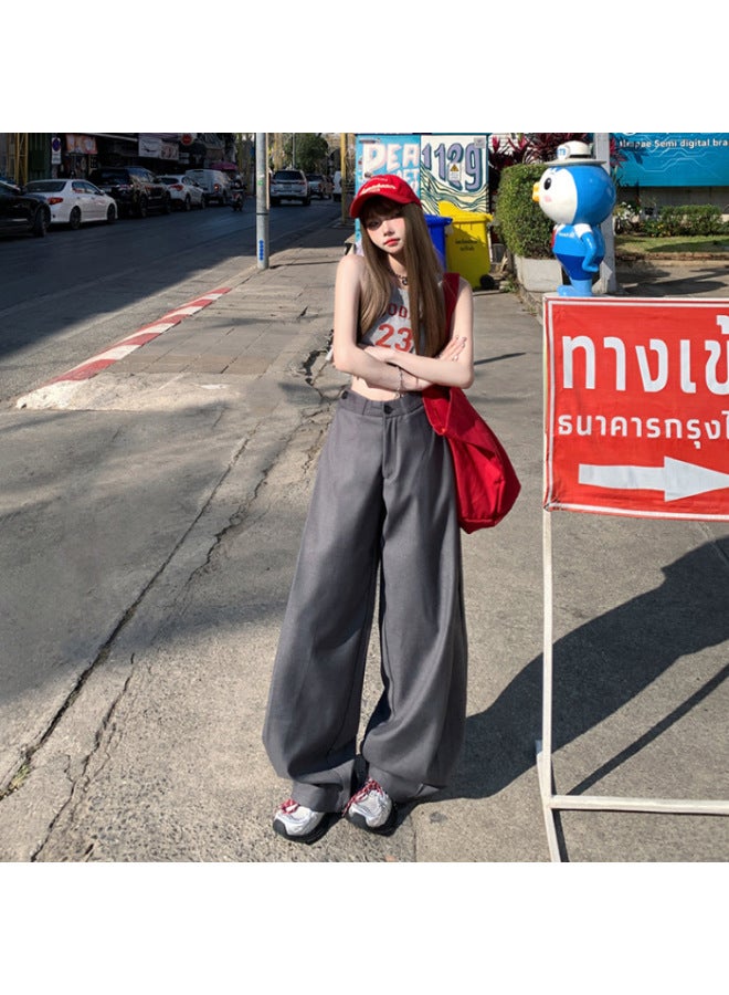 Mu Han She American Style Retro Loose Wide-leg Pants Pleated High-grade Suit Pants All-match Casual Women's Pants 