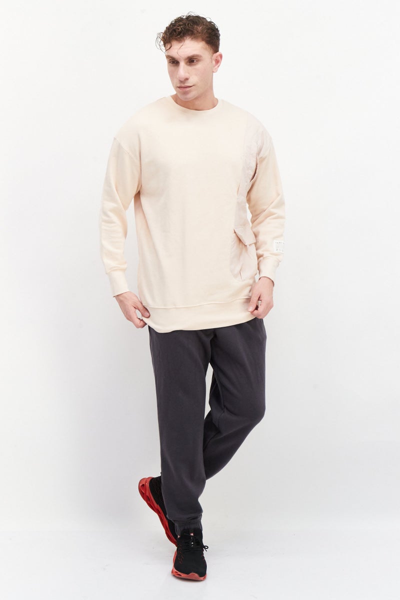 TRIBE OF 6 Men Crew Neck Short Sleeve Contrast Pocket Oversized Sweatshirt, Peach - Image 4