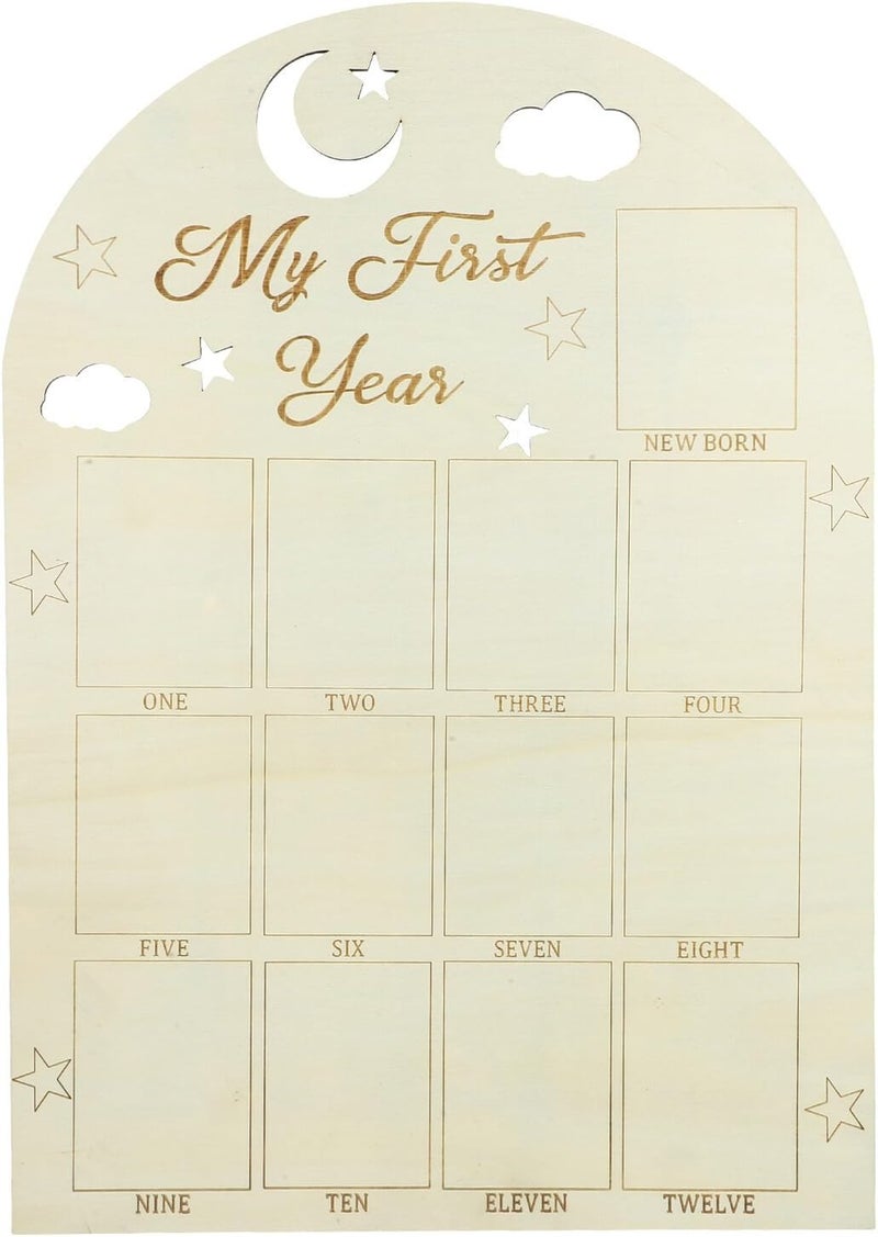 VICASKY Newborn First Year Photo Frame Wooden Keepsake Picture Frame with Monthly Progress Markers for Nursery Décor and Memory Display - Image 1