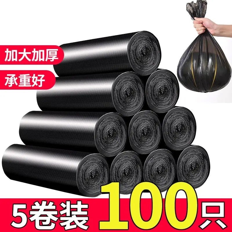 1000 Pack Household Flat Mouth Point Break Garbage Bag Kitchen Thickened Black Large Plastic Bag Disposable - Image 2