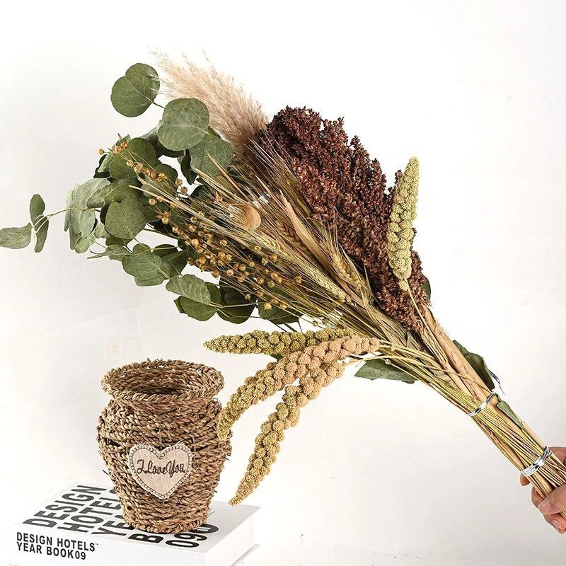 Bluejw YOPIN 389 Dried Flowers Mixed Pampas Grass Bouquet - Natural Dried Plants Floral Arrangement Home Decor - Image 3