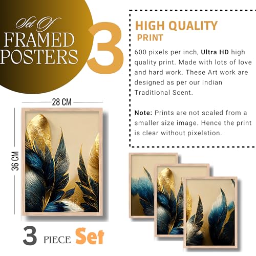 Nozvera Madhubani Modern Leaf Framed Art Set of 3 Pcs | Big Size Wooden Photo Frame | Pichwai Wall Hanging Painting Set for Wall Decoration | Wall Decor Item for Living Room, Home, Bedroom & Office - Image 4