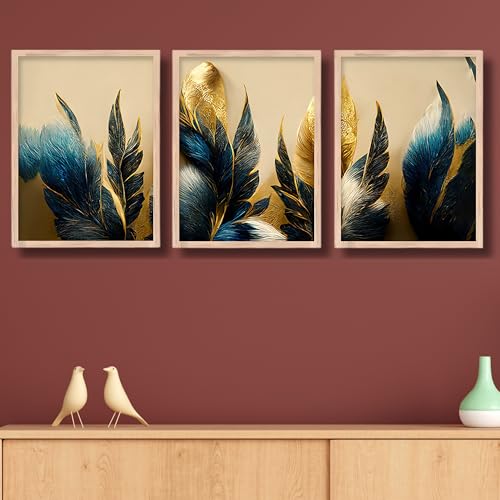 Nozvera Madhubani Modern Leaf Framed Art Set of 3 Pcs | Big Size Wooden Photo Frame | Pichwai Wall Hanging Painting Set for Wall Decoration | Wall Decor Item for Living Room, Home, Bedroom & Office - Image 2