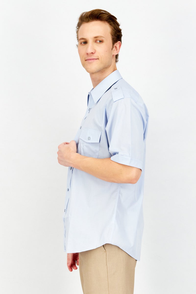 Forsyth Men Regular Fit Short Sleeve Plain Casual Shirt, Blue - Image 2