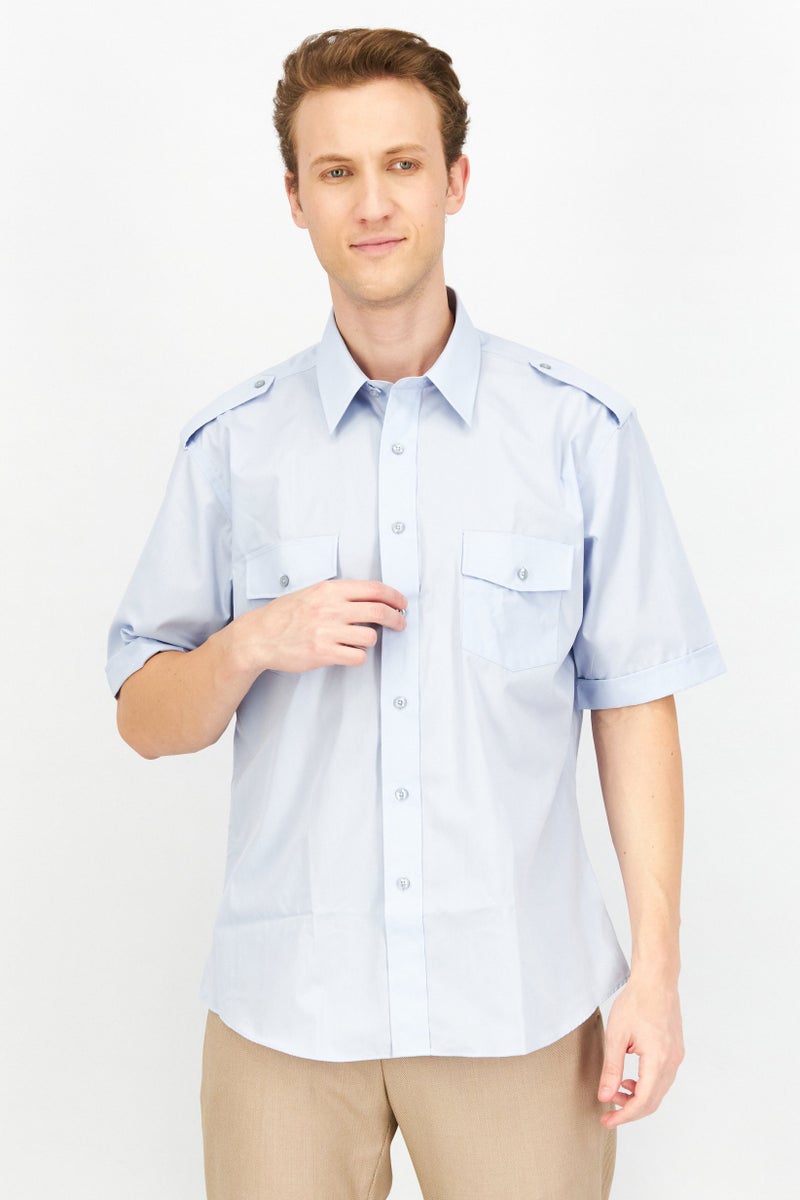 Forsyth Men Regular Fit Short Sleeve Plain Casual Shirt, Blue - Image 1