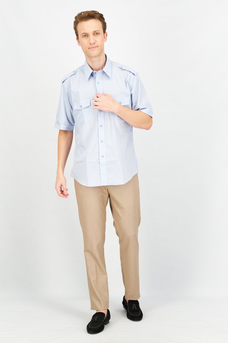 Forsyth Men Regular Fit Short Sleeve Plain Casual Shirt, Blue - Image 4