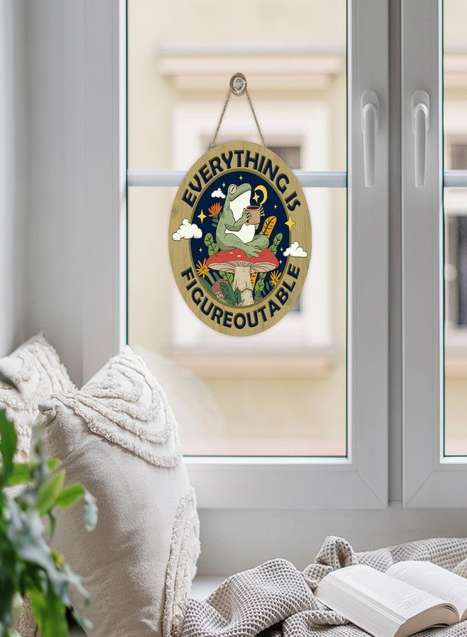 Bolisom Inspirational Everything is Figureoutable Front Door Sign, Funny Frog Mushroom Motivational Wood Plaque Hanger Home Decor, Positive Farmhouse Wooden Wreath Indoor Wall Hanging Decoration - Image 5