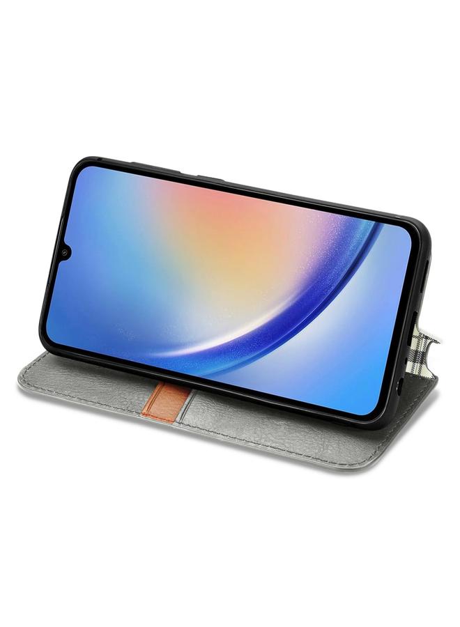 اس-توب جراب لهاتف Samsung Galaxy A35 5G جراب هاتف جلدي مغناطيسي مضغوط بشبكة مكعبة - Image 4