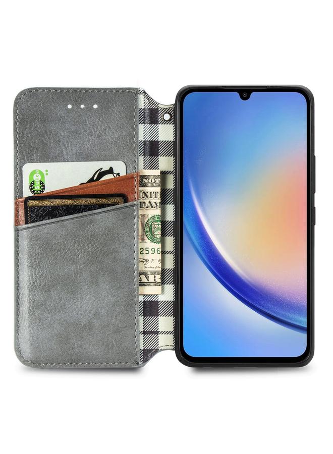 اس-توب جراب لهاتف Samsung Galaxy A35 5G جراب هاتف جلدي مغناطيسي مضغوط بشبكة مكعبة - Image 3