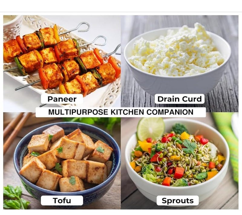 faas Stainless Steel (450ml Large) Square Paneer/Tofu/Sprout Press Mould Maker Strainer Dimension: 12.5x12.5x4 cm, Silver - Image 3