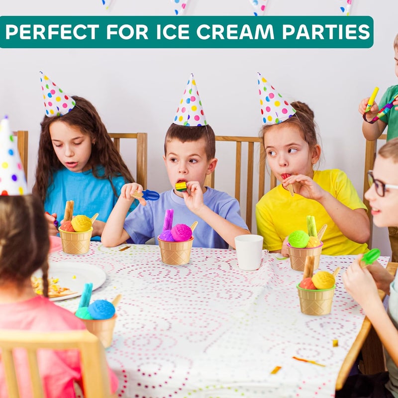 JoyServe Ice Cream Bowls and Spoons Set  Pack of 12 Reusable Plastic Ice Cream Cups and Waffle Cone Shaped Spoons for Dessert Frozen Yogurt Gelato Birthday Party Decorations - Image 5