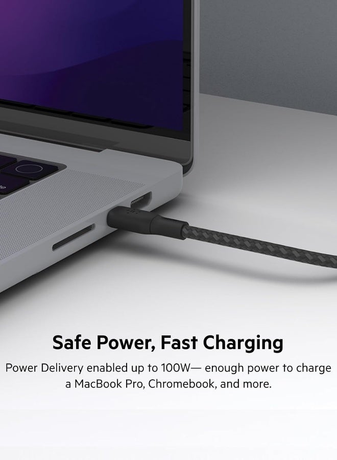 تشيس اب كابل USB من النوع C إلى C، توصيل طاقة 100 وات، معتمد من USB-IF، كابل شاحن USB C 2.0 مع طبقة خارجية من النايلون المضفر المزدوج لأجهزة iPhone 16 و15 وiPad وMacBook وGalaxy وPixel والمزيد - 2 متر، أسود - Image 2