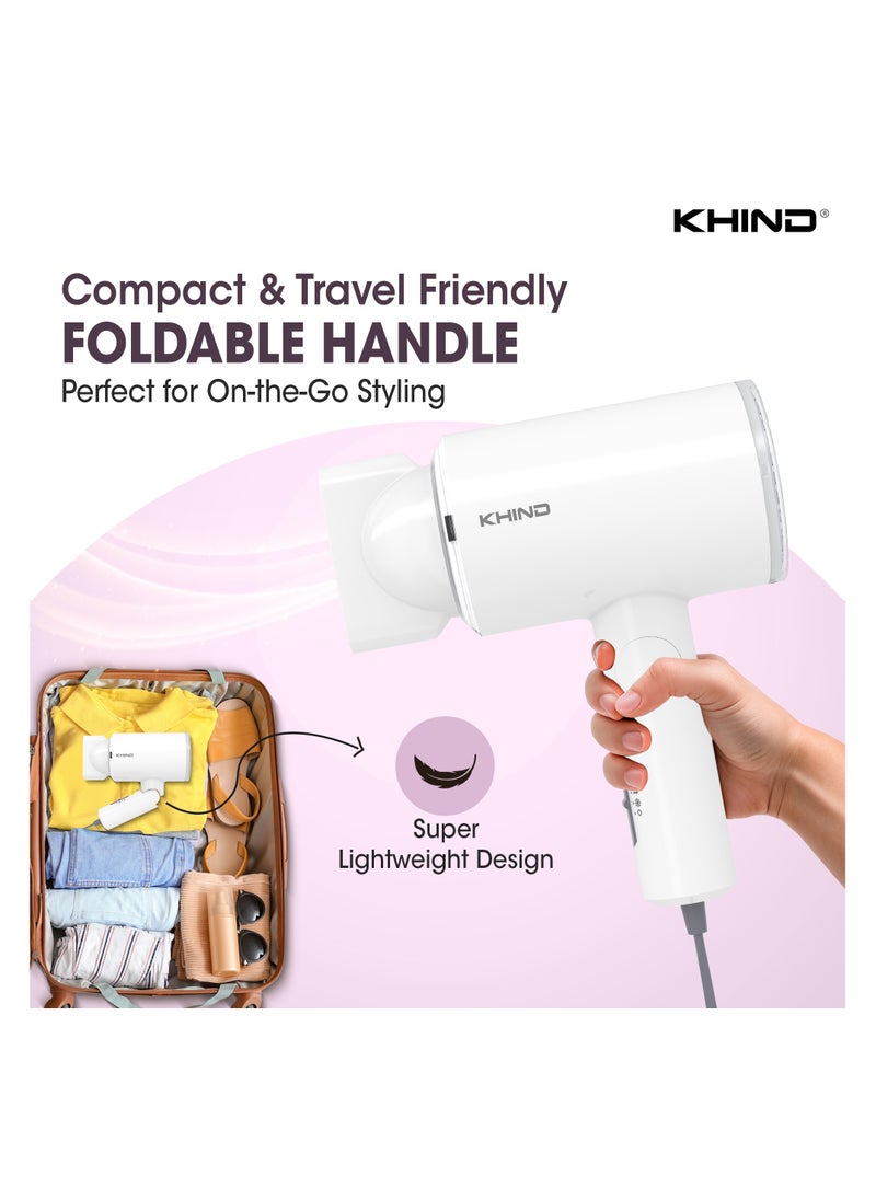 KHIND KHIND Compact 1000W Hair Dryer with 2 Heat Speeds & 1 Cool Shot Settings, Narrow Nozzle Airflow For Quick Drying, Honeycomb Inlet and Travel Friendly Foldable Design (HD1002), 2 Year Warranty  - Image 5