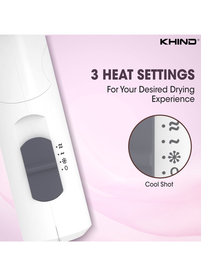KHIND KHIND Compact 1000W Hair Dryer with 2 Heat Speeds & 1 Cool Shot Settings, Narrow Nozzle Airflow For Quick Drying, Honeycomb Inlet and Travel Friendly Foldable Design (HD1002), 2 Year Warranty  - Image 2