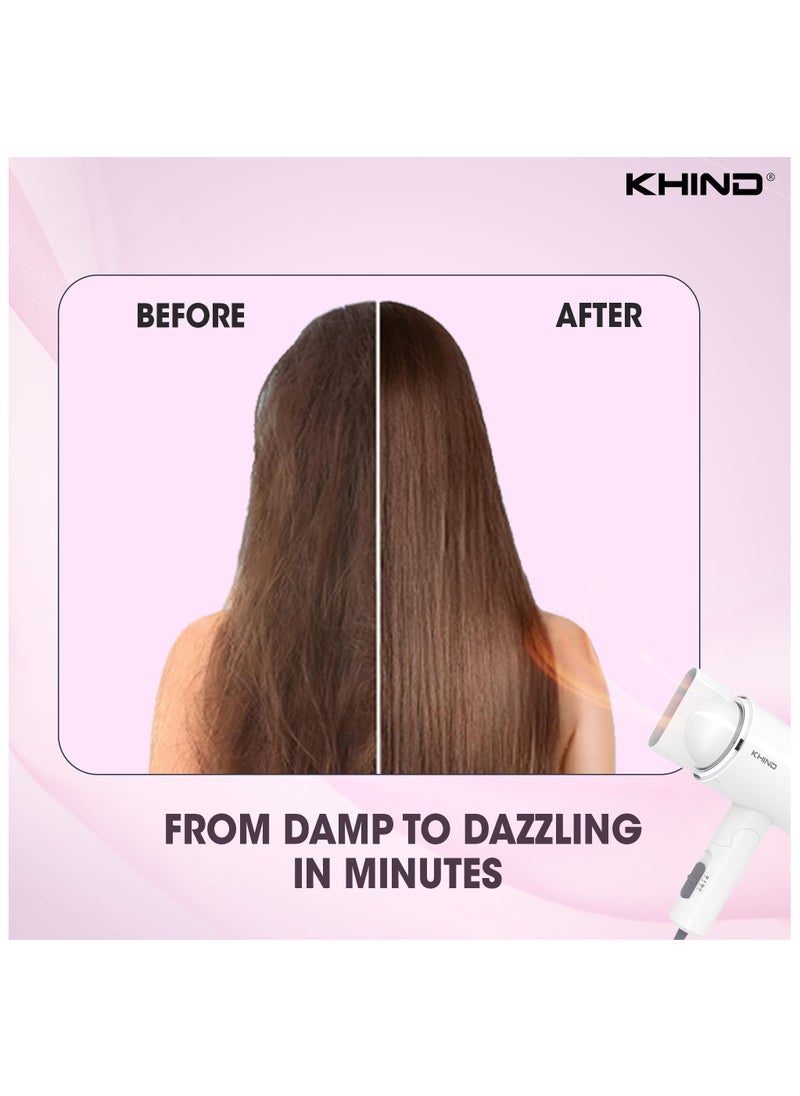 KHIND KHIND Compact 1000W Hair Dryer with 2 Heat Speeds & 1 Cool Shot Settings, Narrow Nozzle Airflow For Quick Drying, Honeycomb Inlet and Travel Friendly Foldable Design (HD1002), 2 Year Warranty  - Image 4