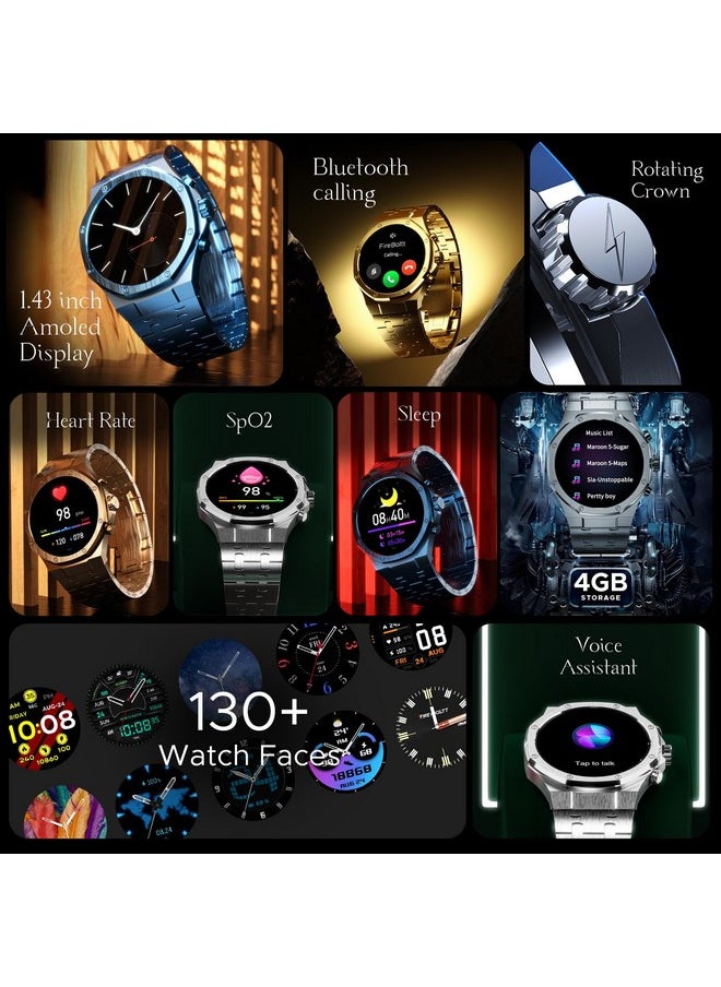 Fire-Boltt - Fire-Boltt Royale Luxury Stainless Steel Smart Watch 1.43” AMOLED Display, Always On Display, 750 NITS Peak Brightness 466 * 466 px Resolution. Bluetooth Calling, IP67, 75Hz Refresh Rate (Gold) - Image 1