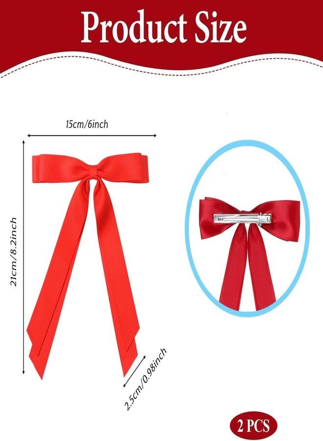 Dladhict Hair Bows for Girls & Women, Satin Hair Ribbon Clips, Black Red Hair Bow, 2PCS Elegant Hair Accessories Barrettes for Women Girls Daily Party Christmas Wedding Prom - Image 2