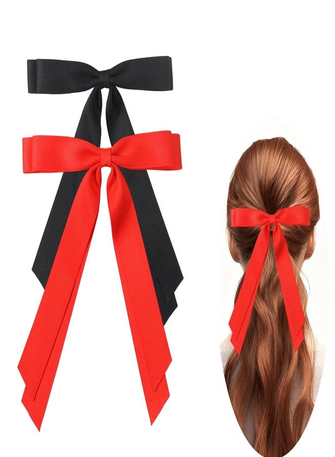 Dladhict Hair Bows for Girls & Women, Satin Hair Ribbon Clips, Black Red Hair Bow, 2PCS Elegant Hair Accessories Barrettes for Women Girls Daily Party Christmas Wedding Prom - Image 1