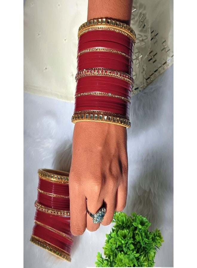 Efulgenz Red Indian Bridal Chura Bangle Set - Red Chura Bangles Wedding Chuda Bracelet Fashion Jewelry - Image 2